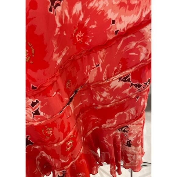 Elizabeth Dalton Red Floral Patterned Flared Hem Long Skirt Sz 10 - Picture 5 of 9